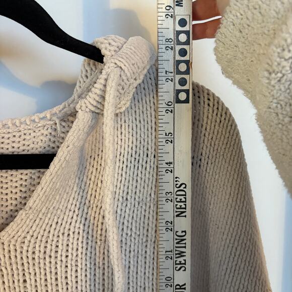 Aerie Crochet Chenille Cream Knit Hoodie Sweater Soft Cozy Oversized Boho Medium - Picture 9 of 14